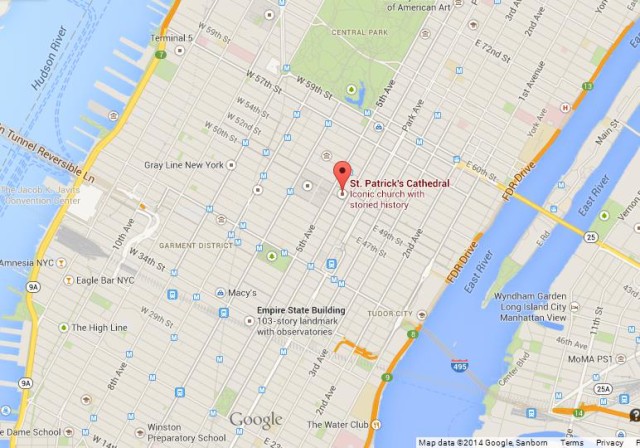 location St Patrick's Cathedral on Map of Manhattan
