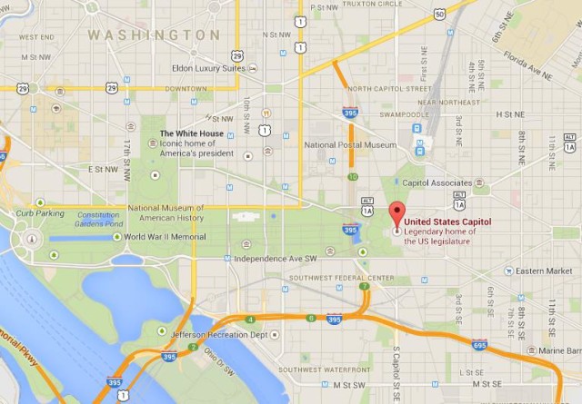location United States Capitol on Map of Washington DC