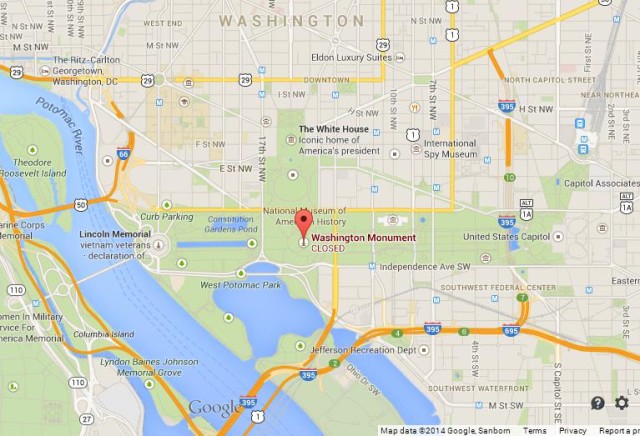 location Washington Monument on Map of DC