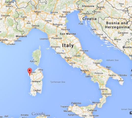 location Alghero on map of Italy