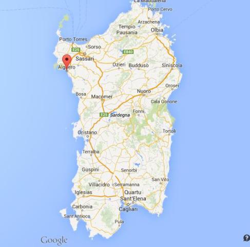 location Alghero on map of Sardinia
