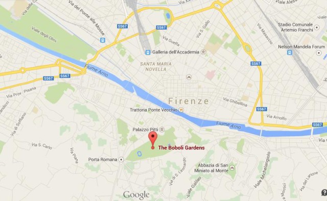 location Boboli Gardens on map of Florence
