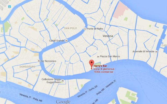 location Harry's Bar on map Venice