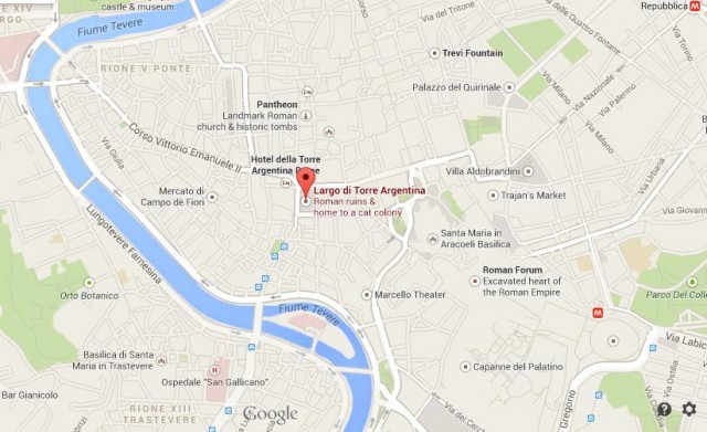 location of Largo di Torre Argentina on map of Rome