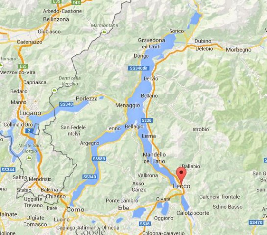 location Lecco on map of Lake Como
