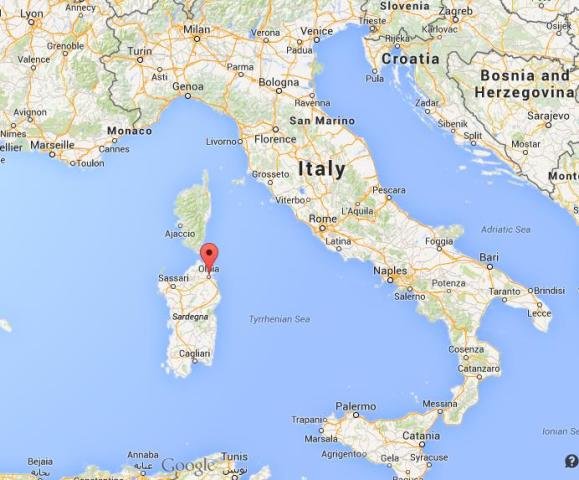 location Olbia on map of Italy