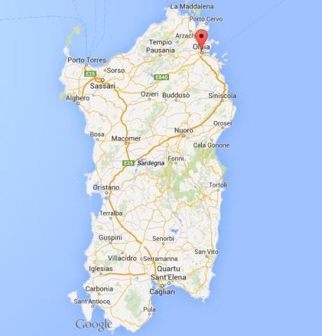 location of Olbia on map of Sardinia