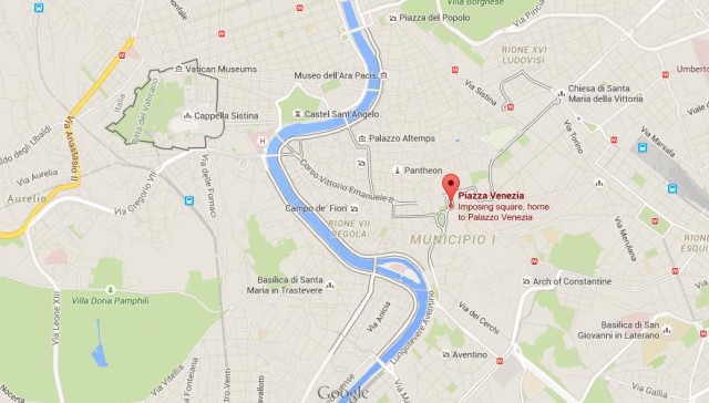 location Palazzo Venezia on map Rome