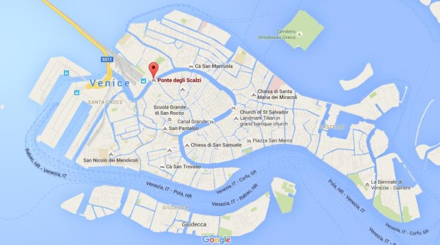 location Ponte degli Scalzi on map Venice