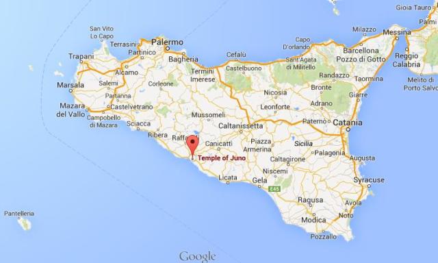 location Temple of Juno on map of Sicily