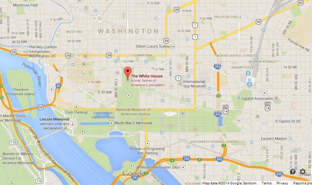 location White House on Map of Washington DC