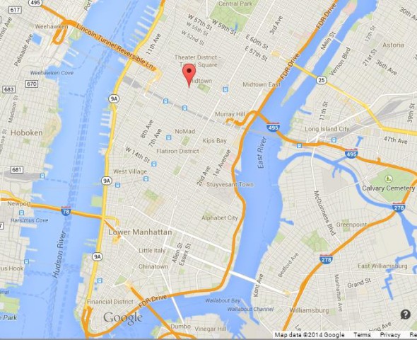 location Broadway on Map of Manhattan