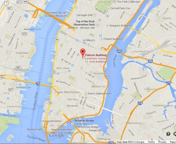 location Flatiron Building on Map of Manhattan