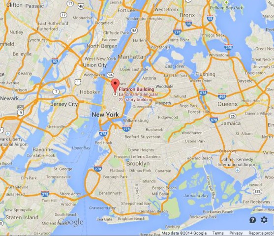 location Flatiron Building on Map of NYC
