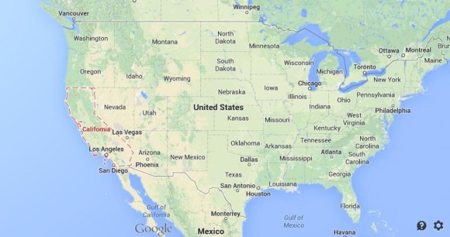location California on map of USA
