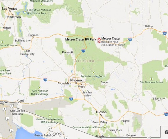 location Meteor Crater on map Arizona