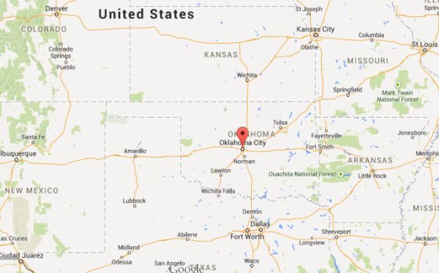 location Oklahoma City on map of Oklahoma