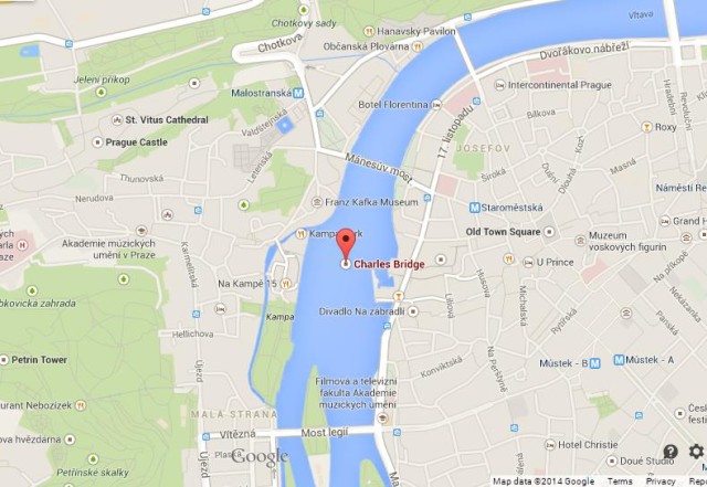 location Charles Bridge on Map of Prague