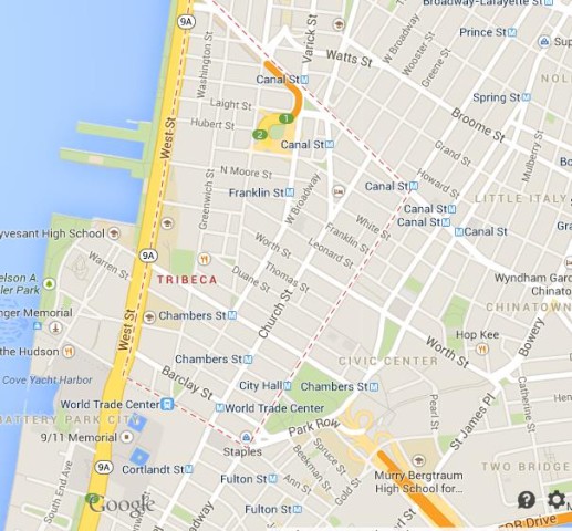 Map of Tribeca NYC