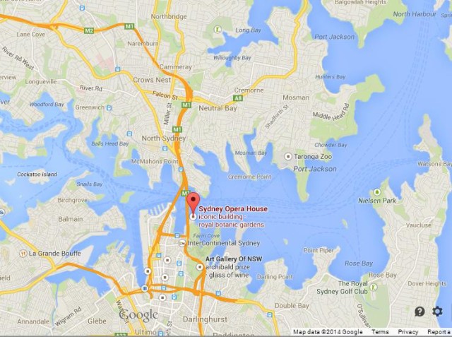 location Sydney Opera House on Map of Sydney