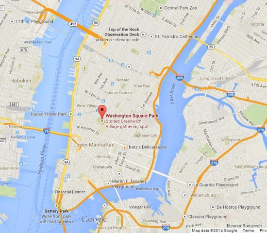 location Washington Square Park on Map of Manhattan