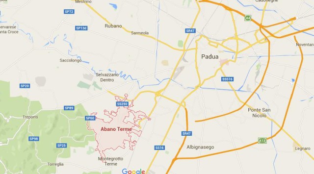 location Abano Terme on map of Padua