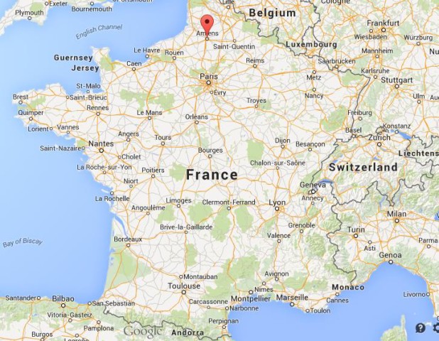 location Amiens on map of France