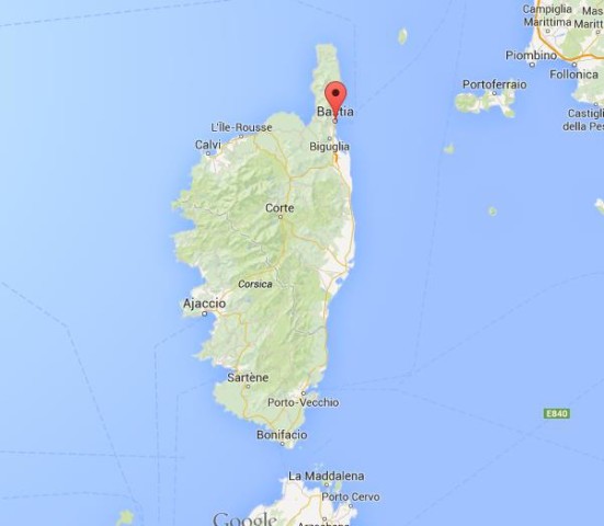 location Bastia on map of Corsica