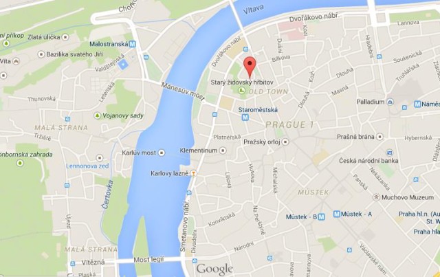 location Josefov on map of Prague