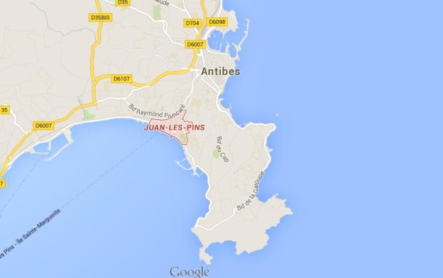 location Juan les Pins on Antibes area map