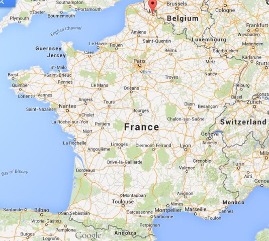 location Lille on map of France