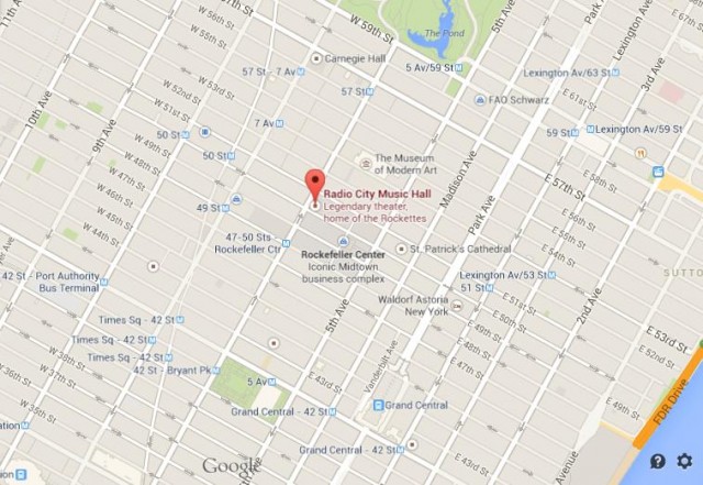 Location Radio City Music Hall map Manhattan