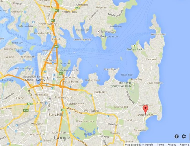 location Bondi Beach on Map of Sydney