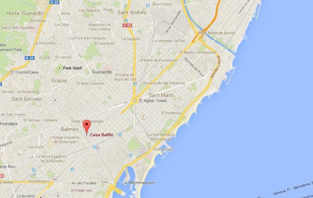 location Casa Batllò on Map of Barcelona