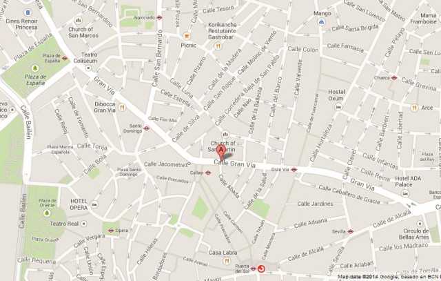 location Gran Via on Map of Madrid