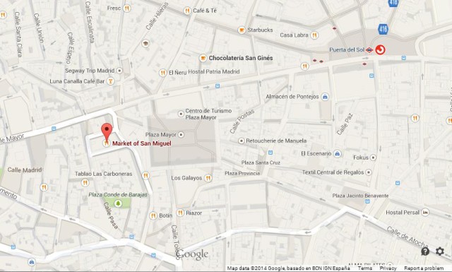 location Mercado San Miguel on Map of Madrid