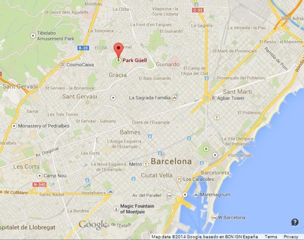 location Park Guell on Map of Barcelona