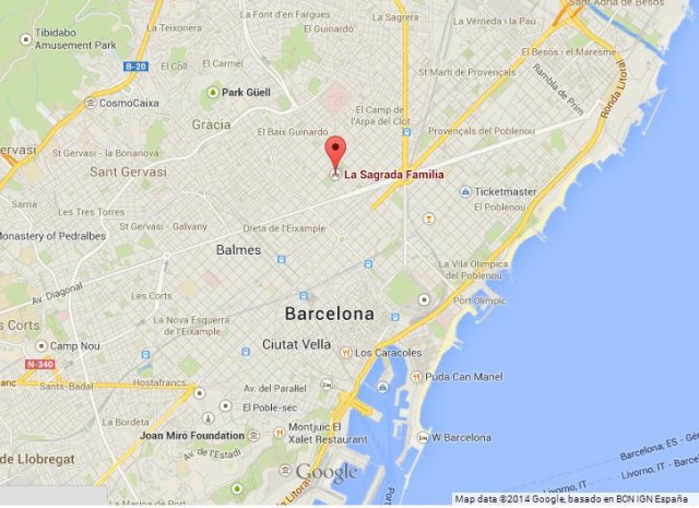 location Sagrada Familia on Map of Barcelona