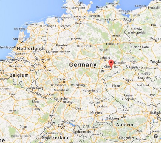 location Chemnitz on map of Germany
