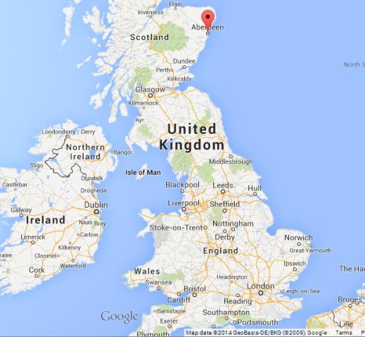 location Aberdeen on Map of UK