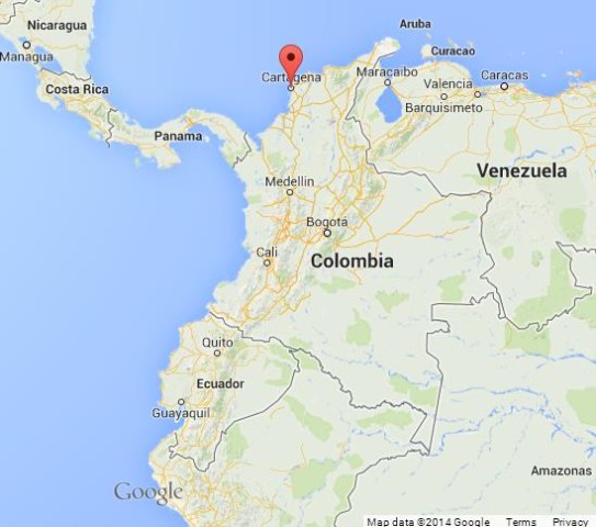 location Cartagena on Map of Colombia
