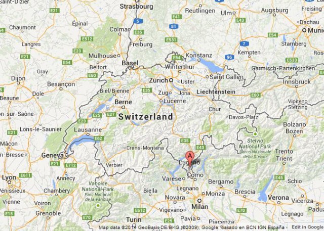 location Lugano on Map of Switzerland