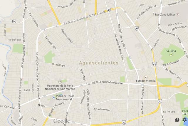Map of Aguascalientes Mexico