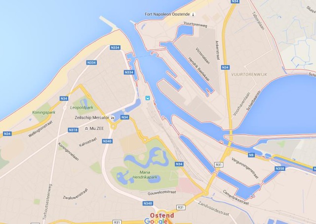 Map of Oostende Belgium