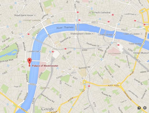 Where is Palace of Westminster on map of London