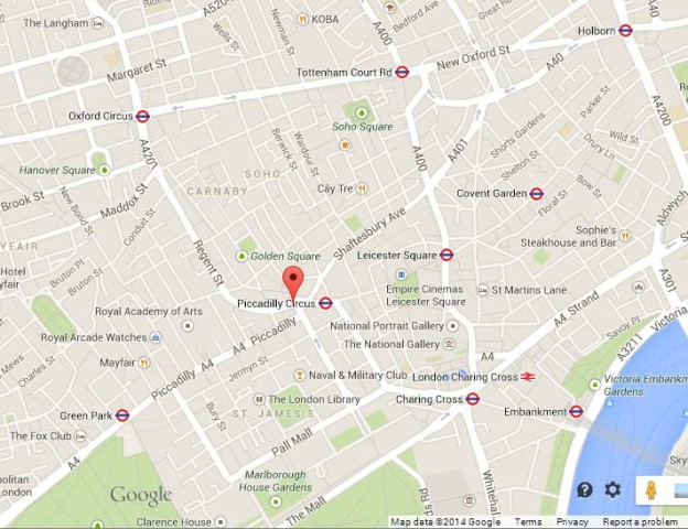 Where is Piccadilly Circus on Map of London