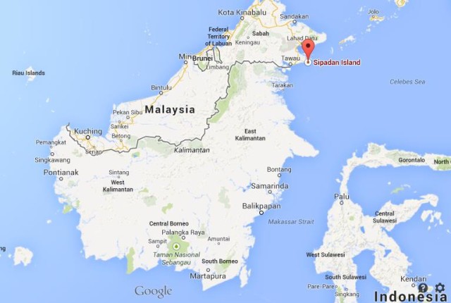 Where is Sipadan Island on map of Borneo