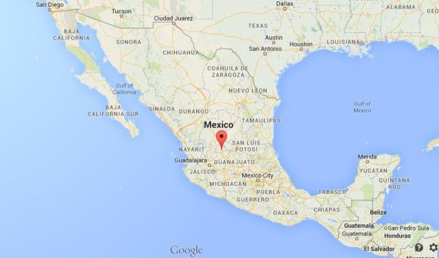 location Aguascalientes on map of Mexico
