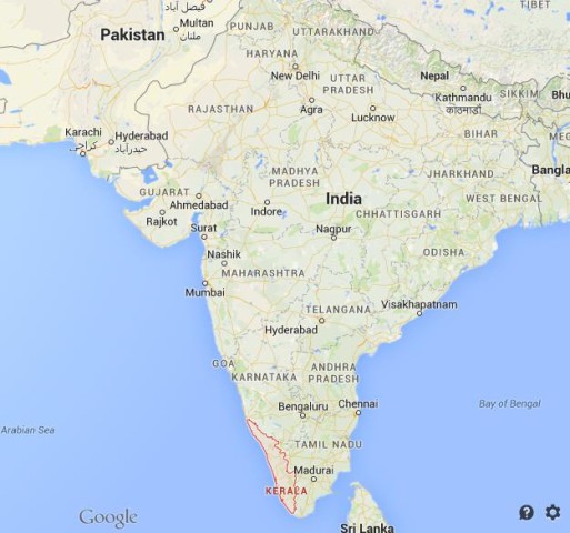 location Kerala on map of India