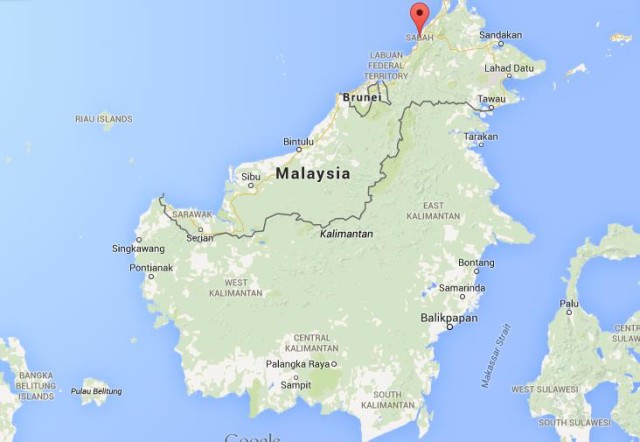 location Kota Kinabalu on map of Borneo